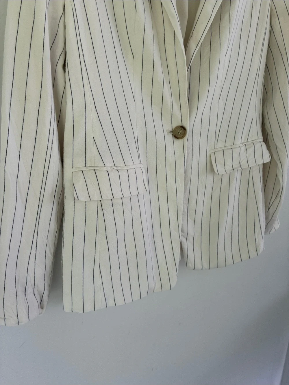 LOFT Cream Blazer with Navy Pinstripes